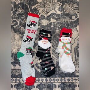 Lot of 3 pairs of Festive Holiday crew cut Socks Set - Red, Black, Gray new